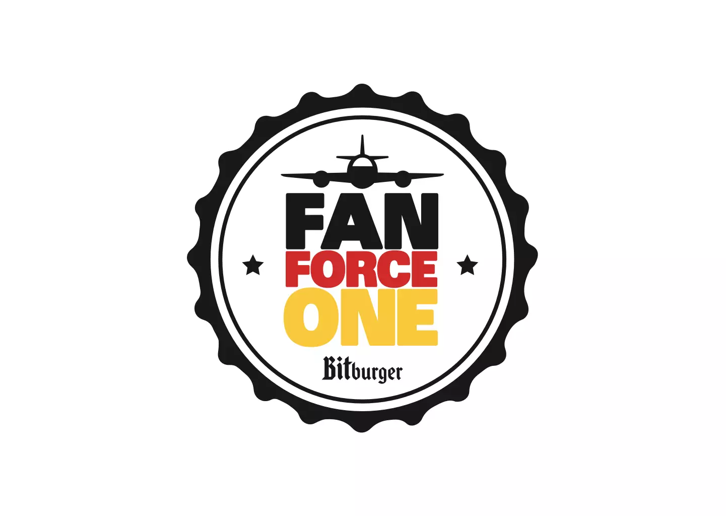 The keyvisual shows a stylized plane and the words FAN FORCE ONE representing the national colours of the German flag.