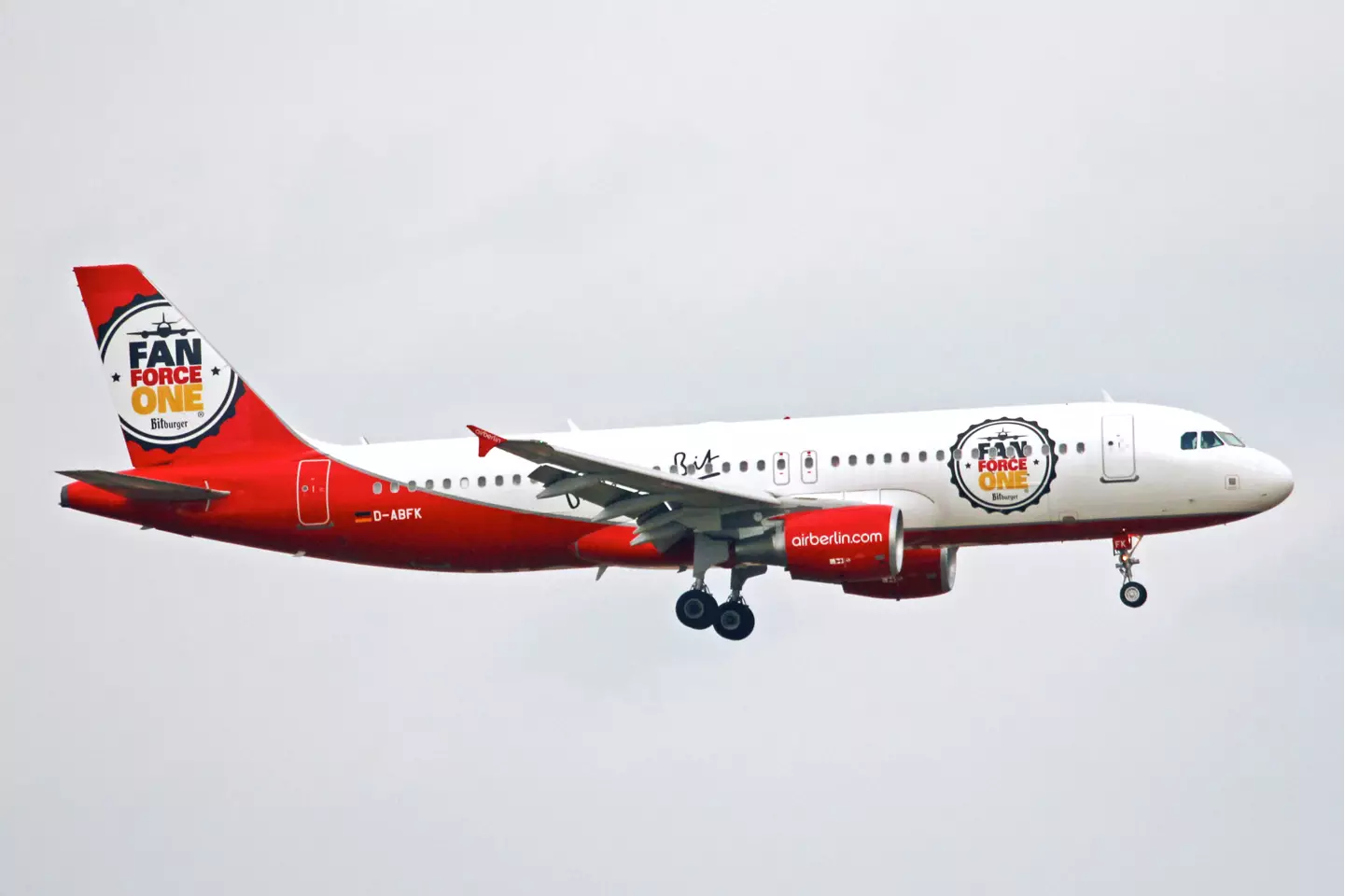 The FAN FORCE ONE Air Berlin plane after take off.