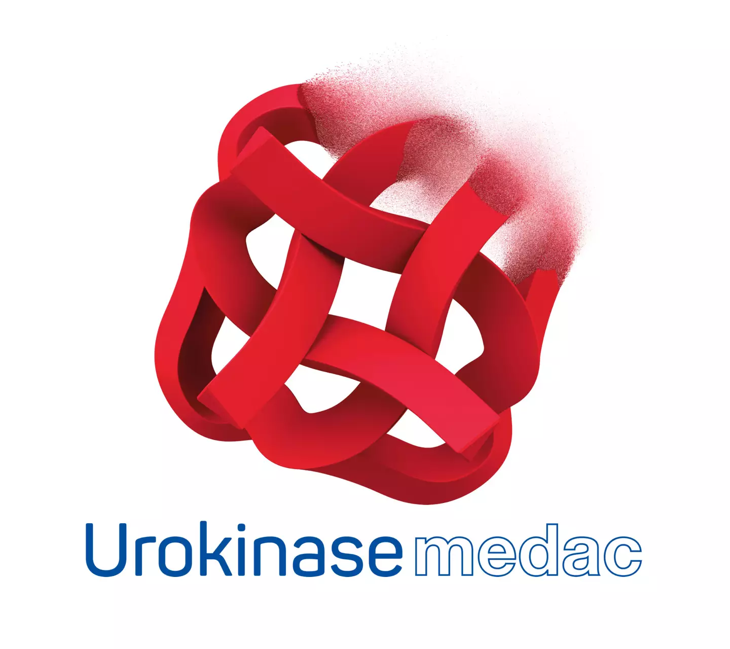 The rendering shows the Urokinase medac keyvisual: a stylized dissolving blood cloth with woven structure.