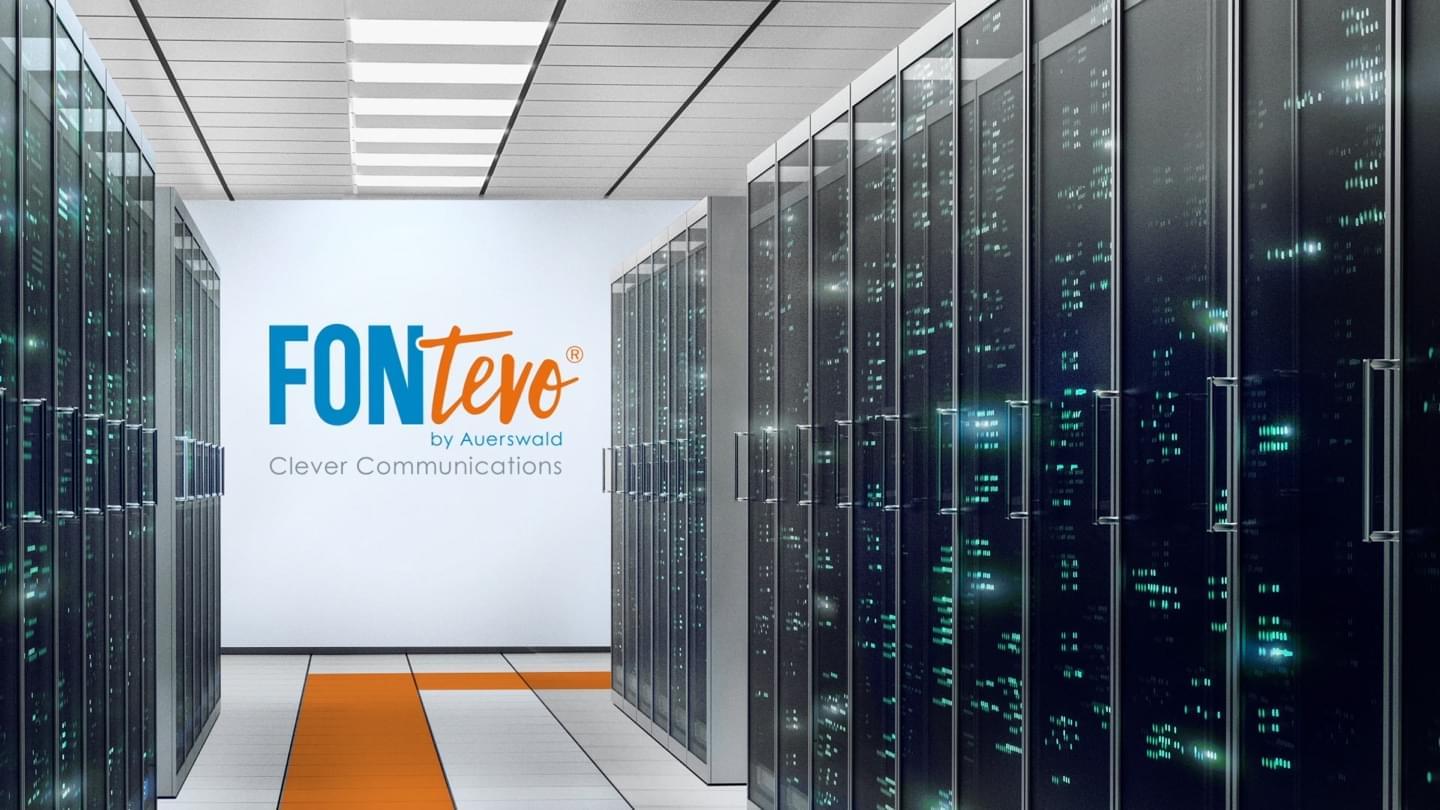 Fontevo imagefilm screencap - an orange line follows through a server room with the fontevo logo on the wall